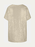 Size Sequin V-Neck Short Sleeve Top DJPT