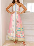 Neck Tropical Print Maxi Dress DJPT