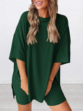 Size Oversized Slit Round Neck Top and Shorts Lounge Set Plus Size DJPT
