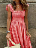 Gingham Maxi Dress with Ruffle Straps DJPT
