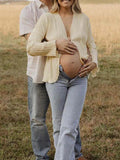Beige lace-up Flare Sleeve Modern Fashion Maternity Photoshoot Blouse Maternity
