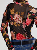Print Mock Neck Long Sleeve Top DJPT