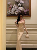 Mermaid Off The Shoulder Long Sleeves White Long Prom Dresses Birthday Dress SD291 HZ0628