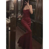 Sheath Spaghetti Straps Burgundy Long Party Dress Prom Dresses SD1376