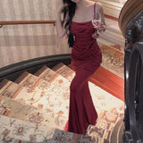 Sheath Spaghetti Straps Burgundy Long Party Dress Prom Dresses SD1376