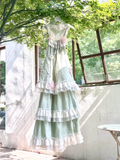 A Line High Neckline Mint Green Chiffon Ruffles Lace Long Prom Dresses Birthday Outfits SD509