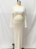 White Off Shoulder Backless Crop Knitwear 2-in-1 Bodycon Mermaid Going Out Photoshoot Maternity Maxi Dress Maternity